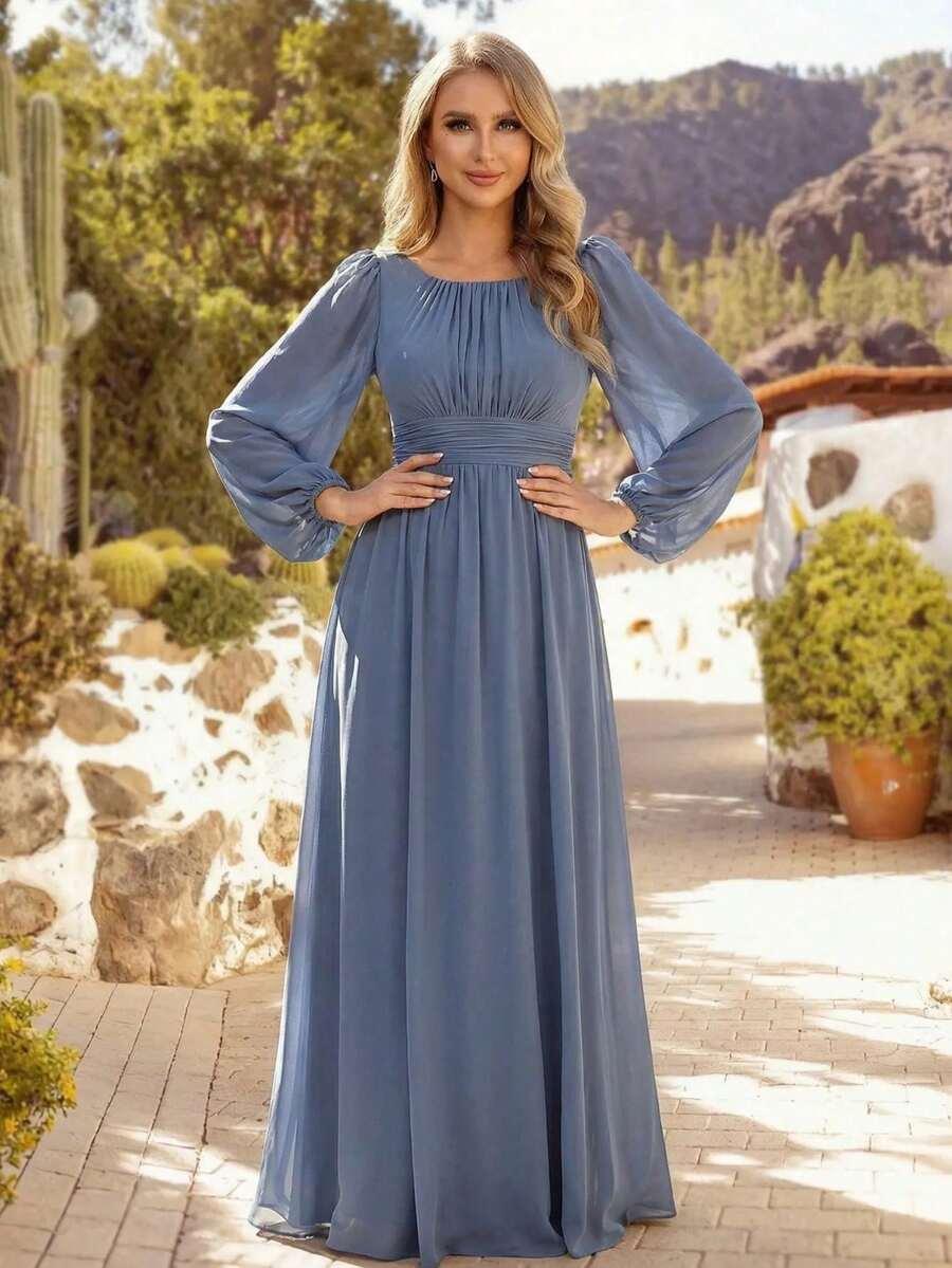 szyfonowa niebieska maxi sukienka