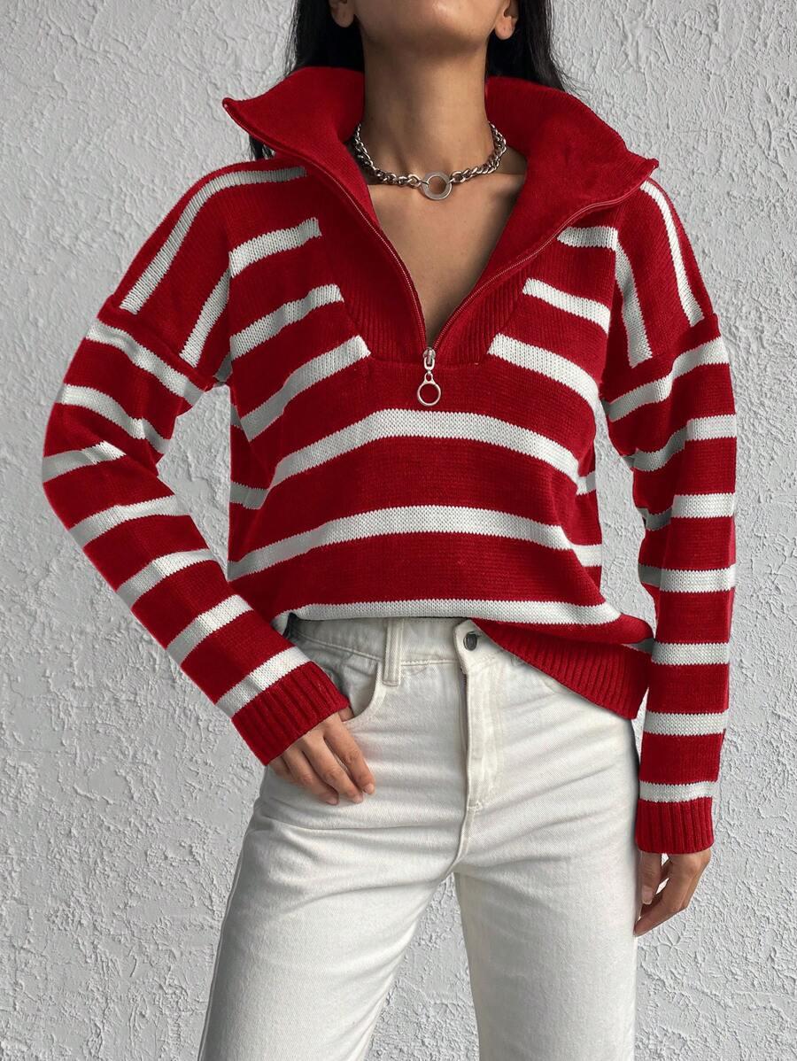 sweter w paski zamek