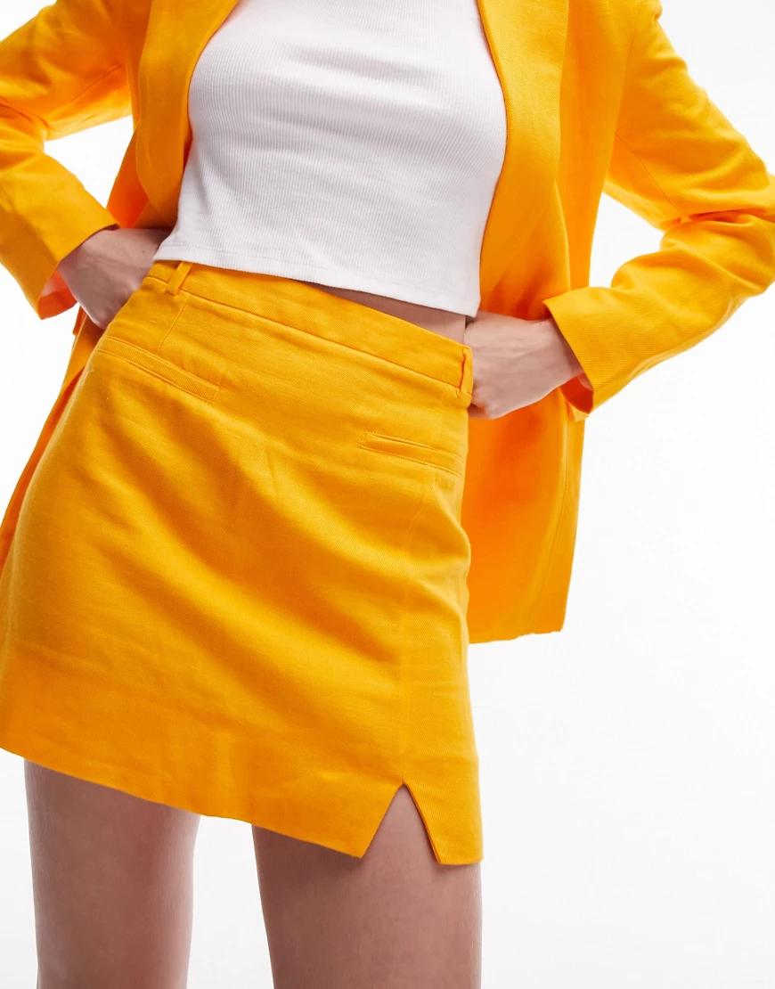 pomarańczowa mini spódnica bawełna len