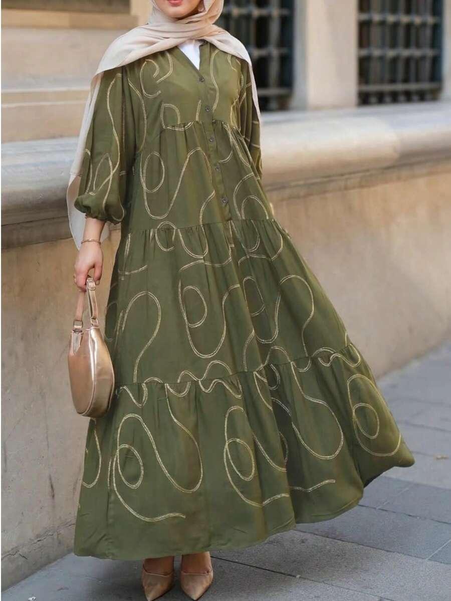 rozkloszowana maxi sukienka wzór