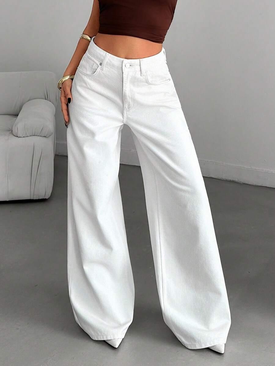 białe spodnie jeans wysoki stan