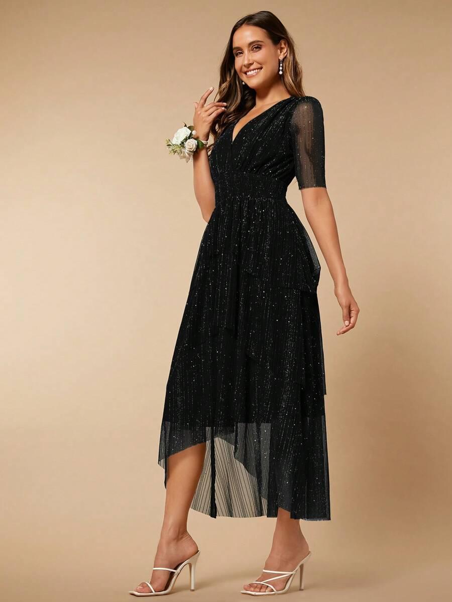 czarna sukienka v neck 