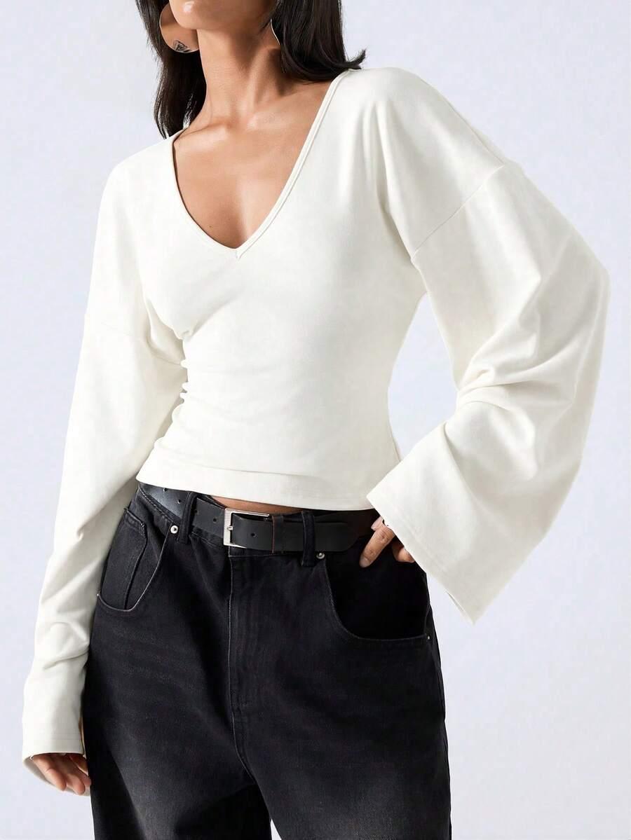 BIAŁA BLUZKA V-NECK 