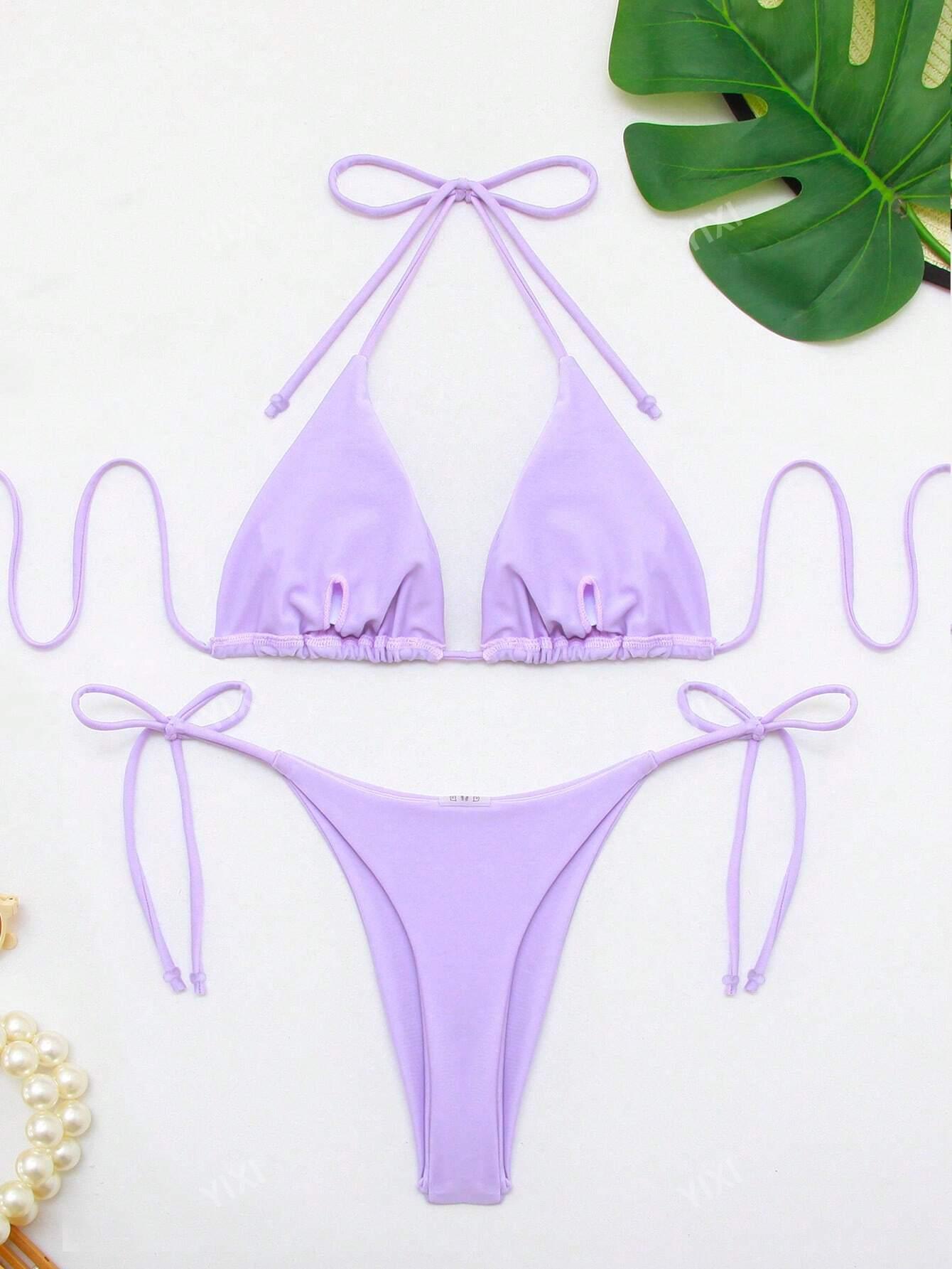 FIOLETOWY KOMPLET BIKINI WIĄZANIE