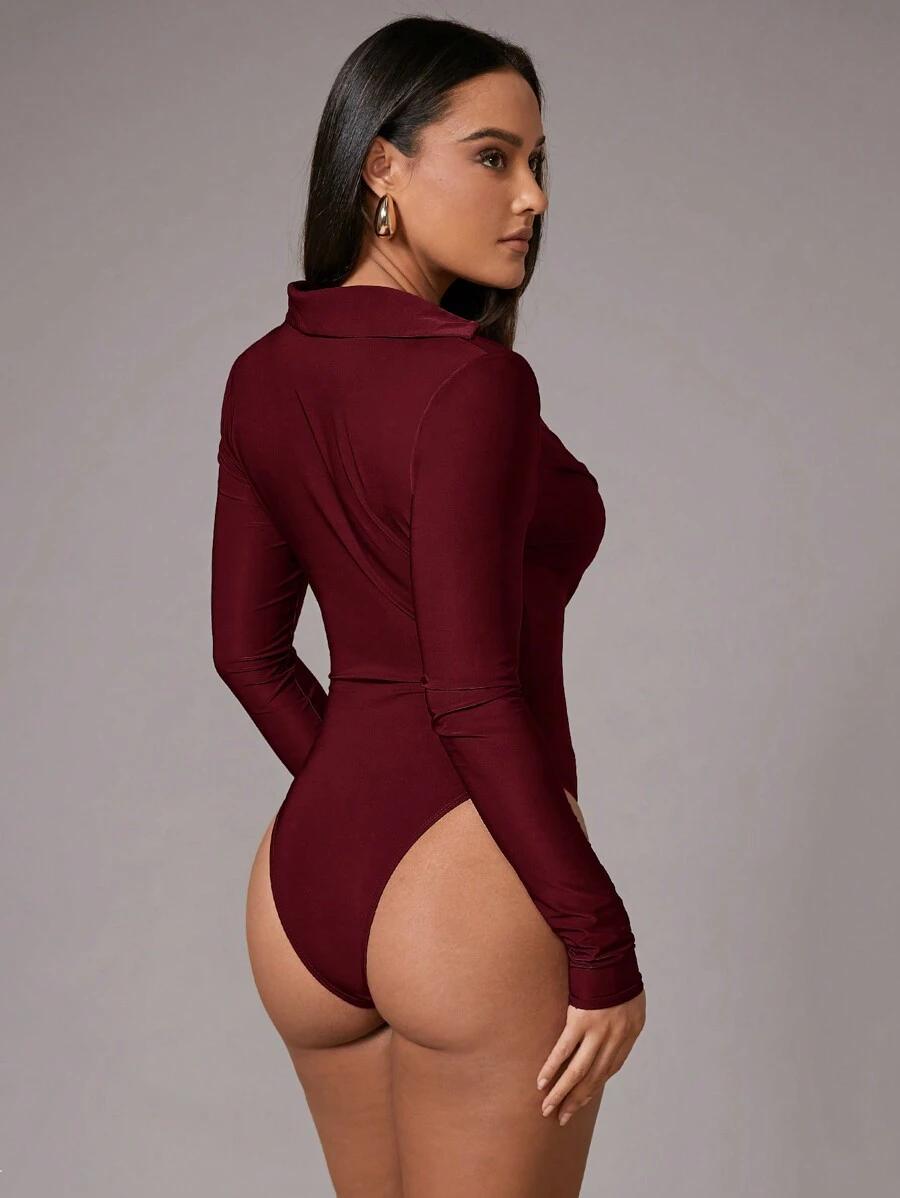 burgundowe body długi rękaw