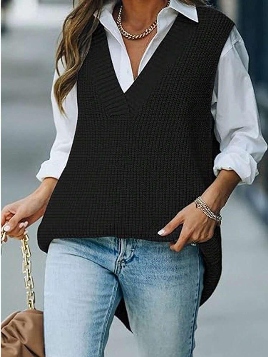 czarny sweter v neck