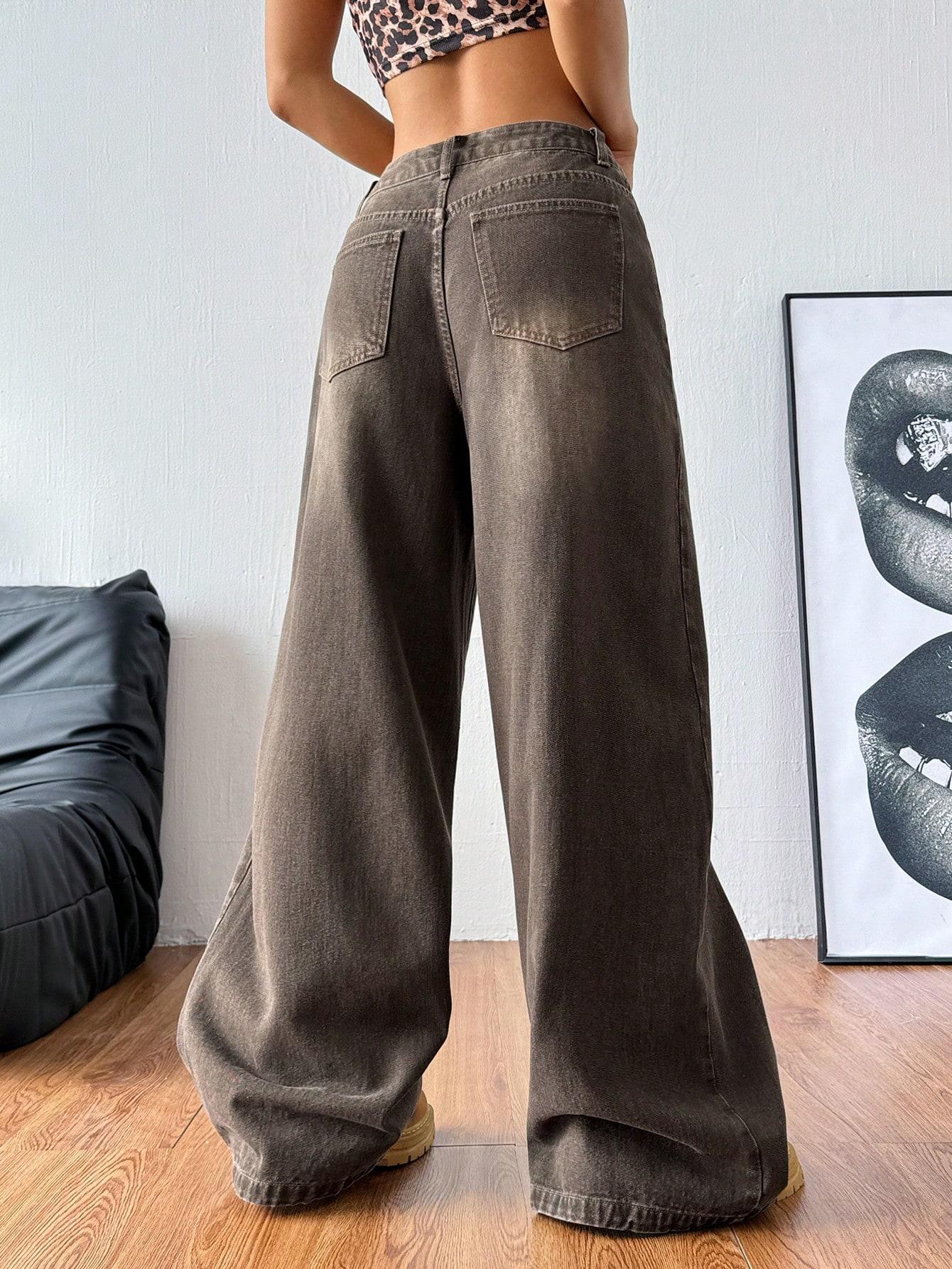 BRĄZOWE SPODNIE JEANS