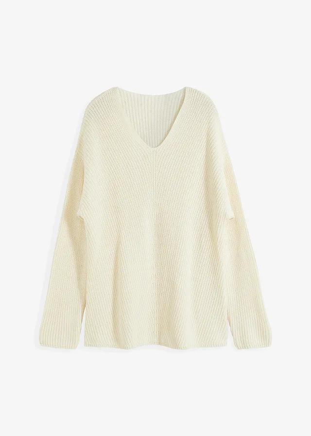 SWETER DAMSKI BAWEŁNIANY DEKOLT V DO BIODER