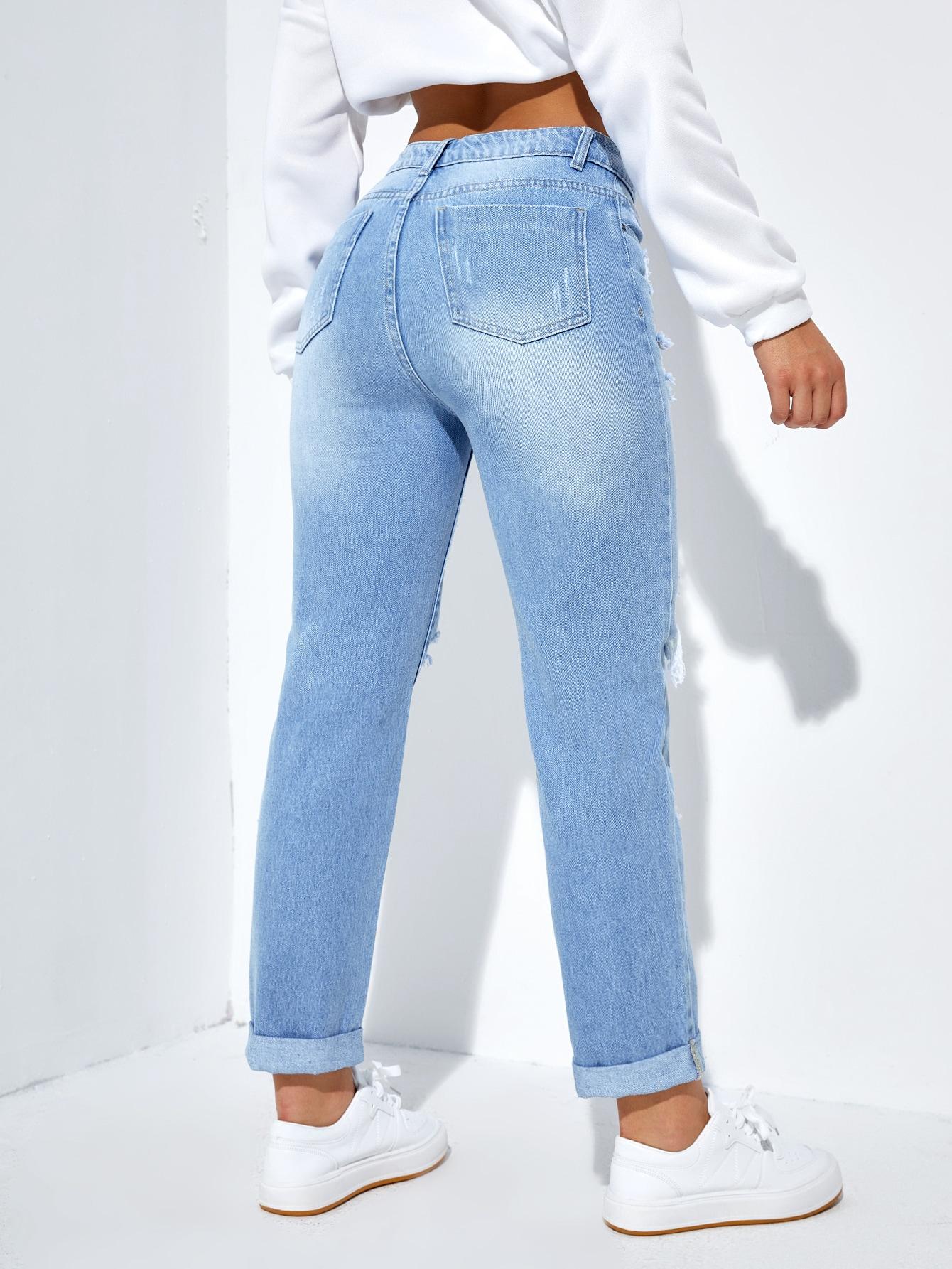 PROSTE SPODNIE RIPPED JEANS ZAMEK KIESZENIE
