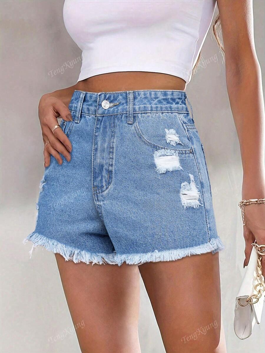 NIEBIESKIE SPODENKI JEANS PRZETARCIA
