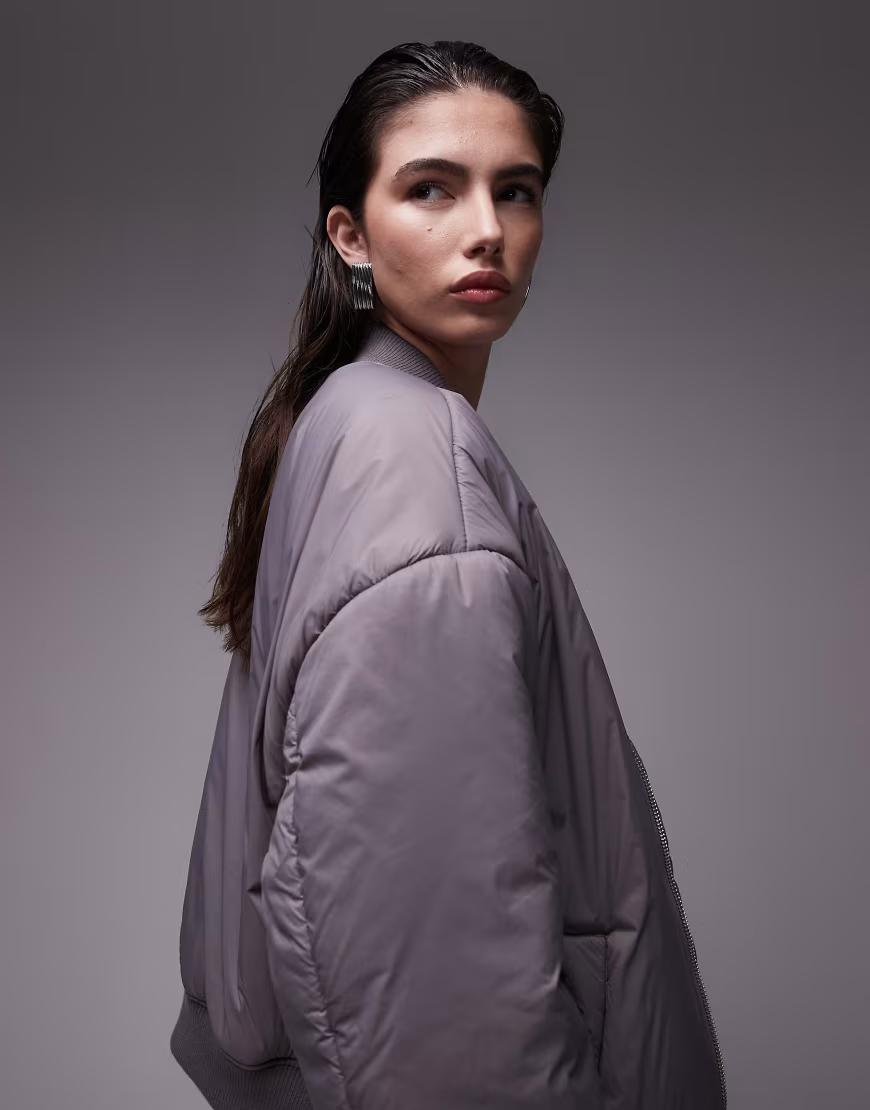 SZARA KURTKA BOMBER OVERSIZE KIESZENIE ZAMEK