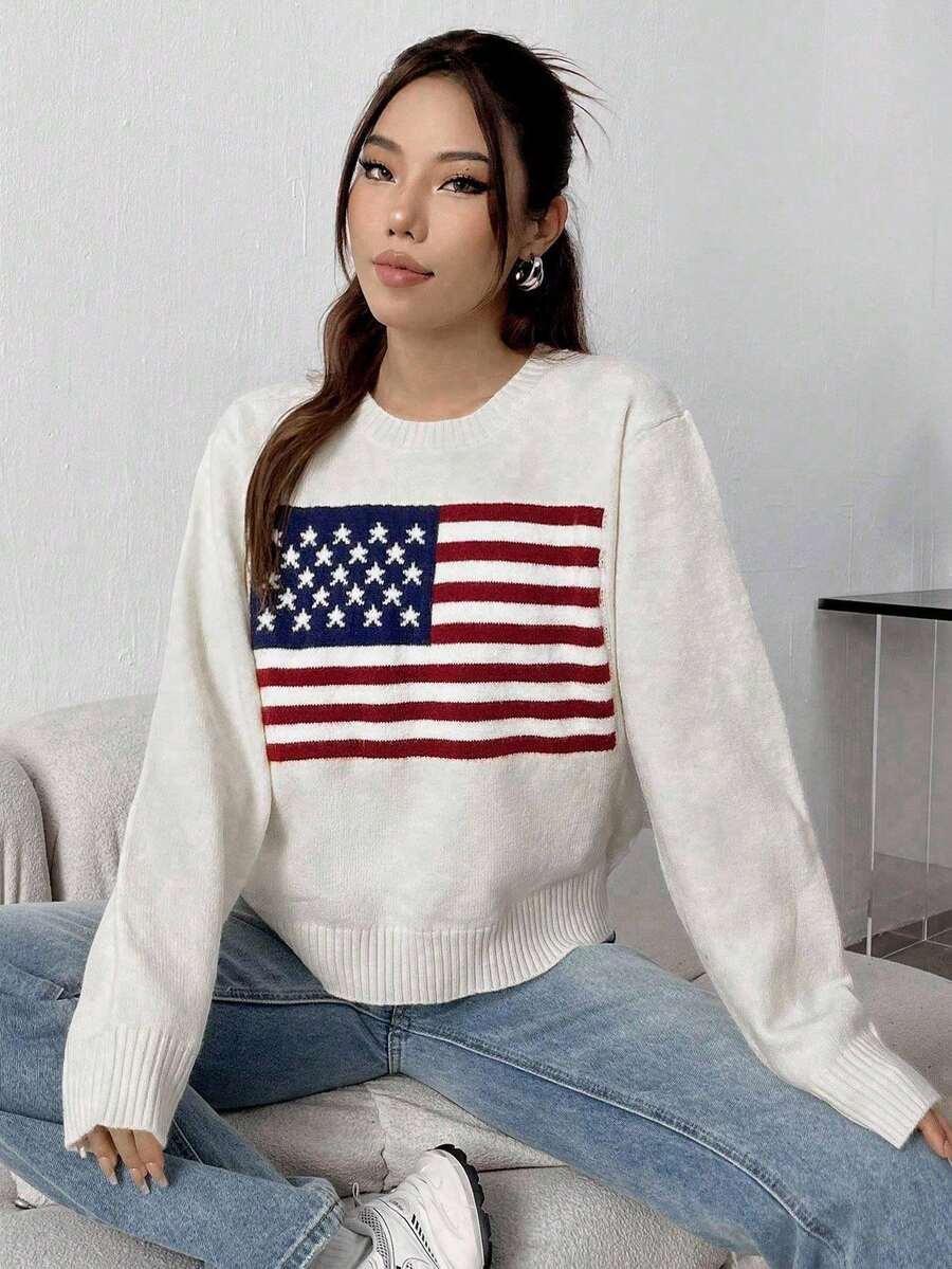 SWETER OKRĄGŁY DEKOLT PRINT