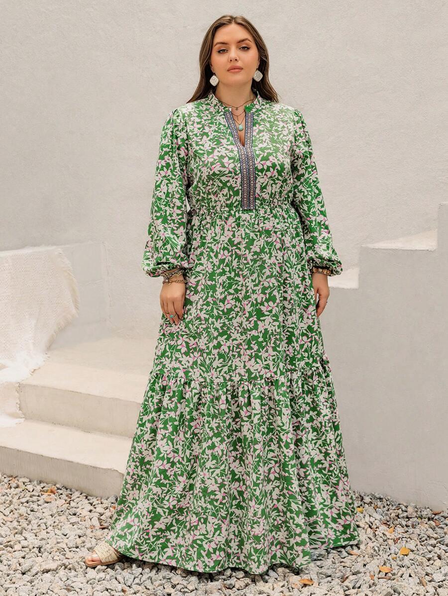 MAXI SUKIENKA V-NECK KWIATY