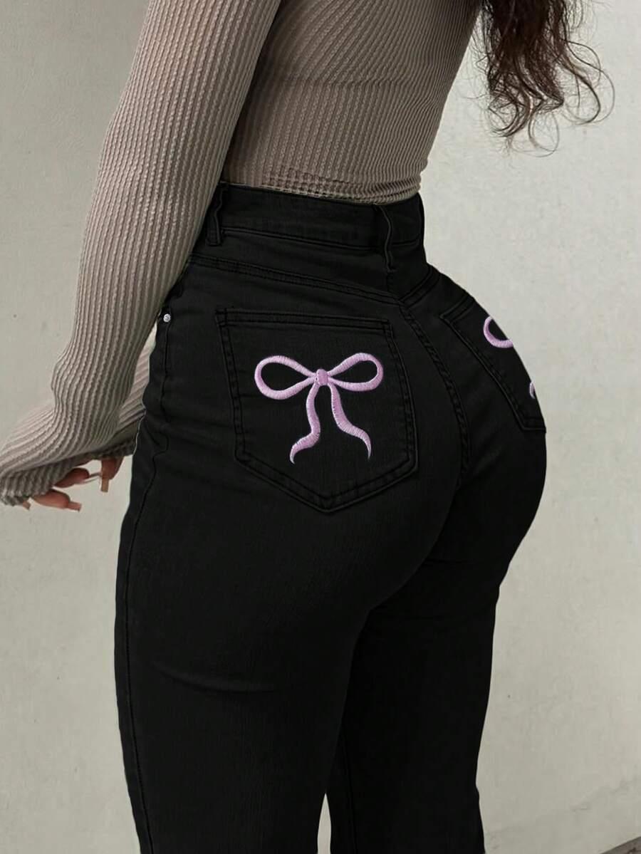 czarne spodnie JEANS DZWONY 