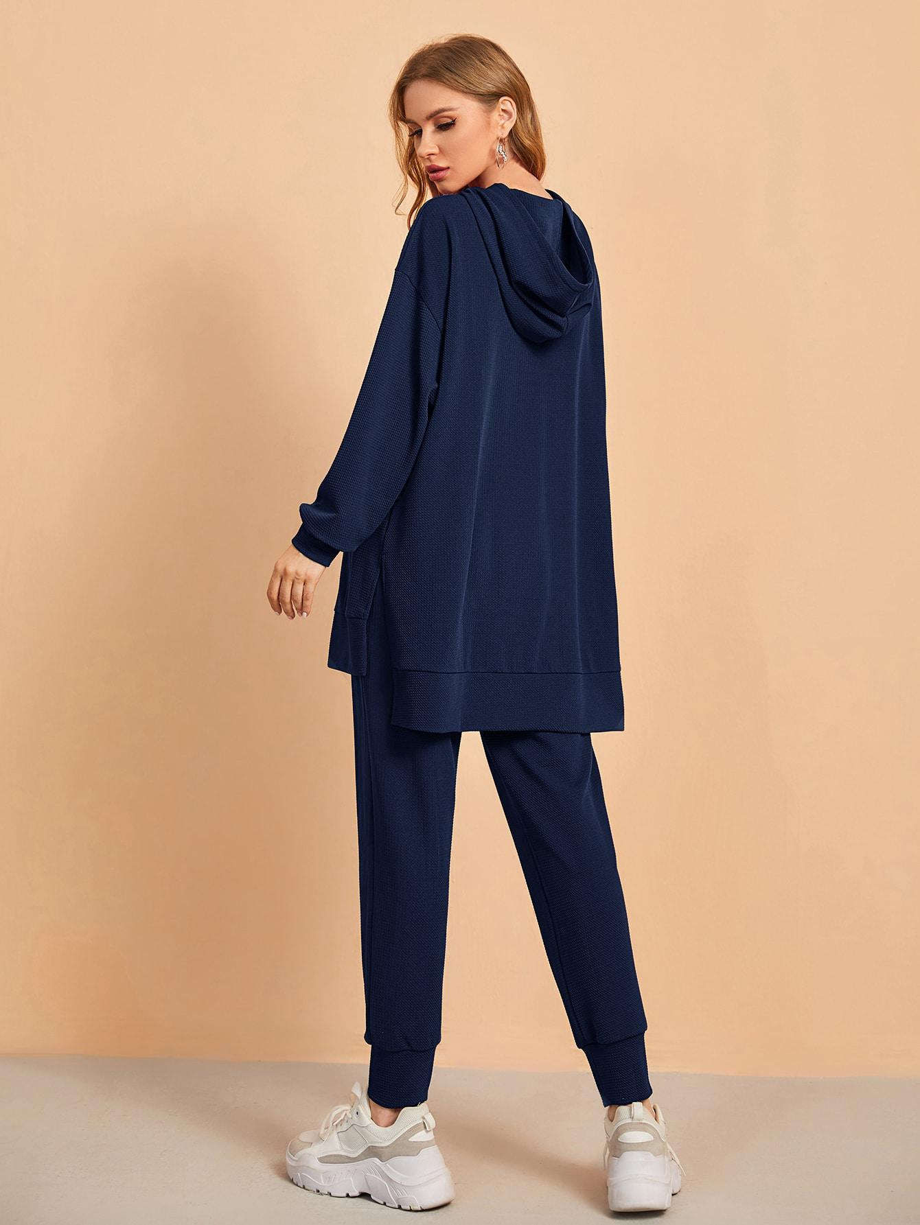 GRANATOWY KOMPLET DRESOWY BLUZA SPODNIE 