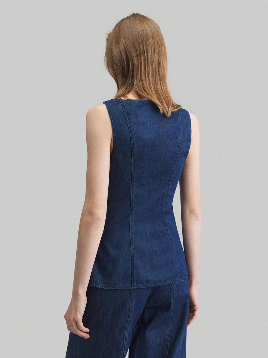 TOP DAMSKI JEANSOWY BEZ RĘKAWÓW MINIMALISTYCZNY 