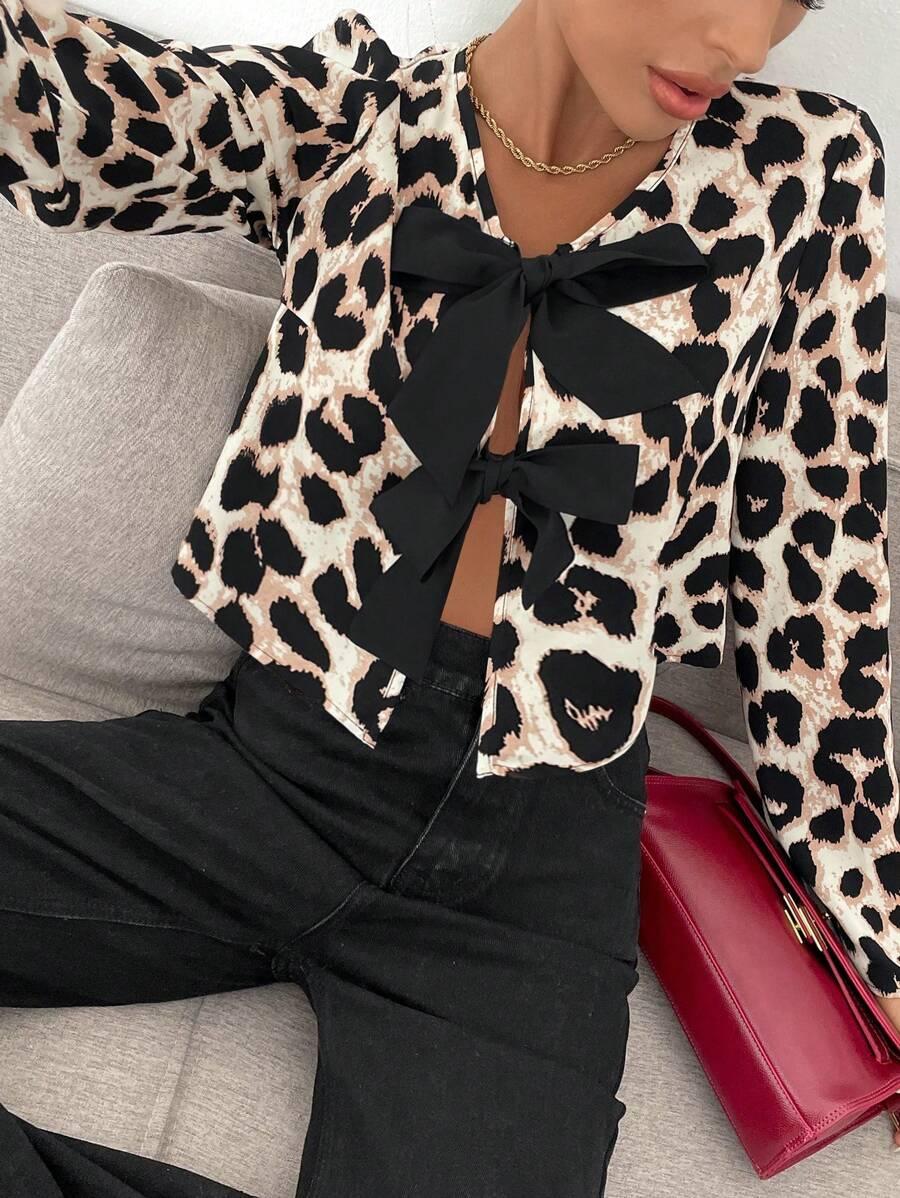 bluzka wiązanie animal print