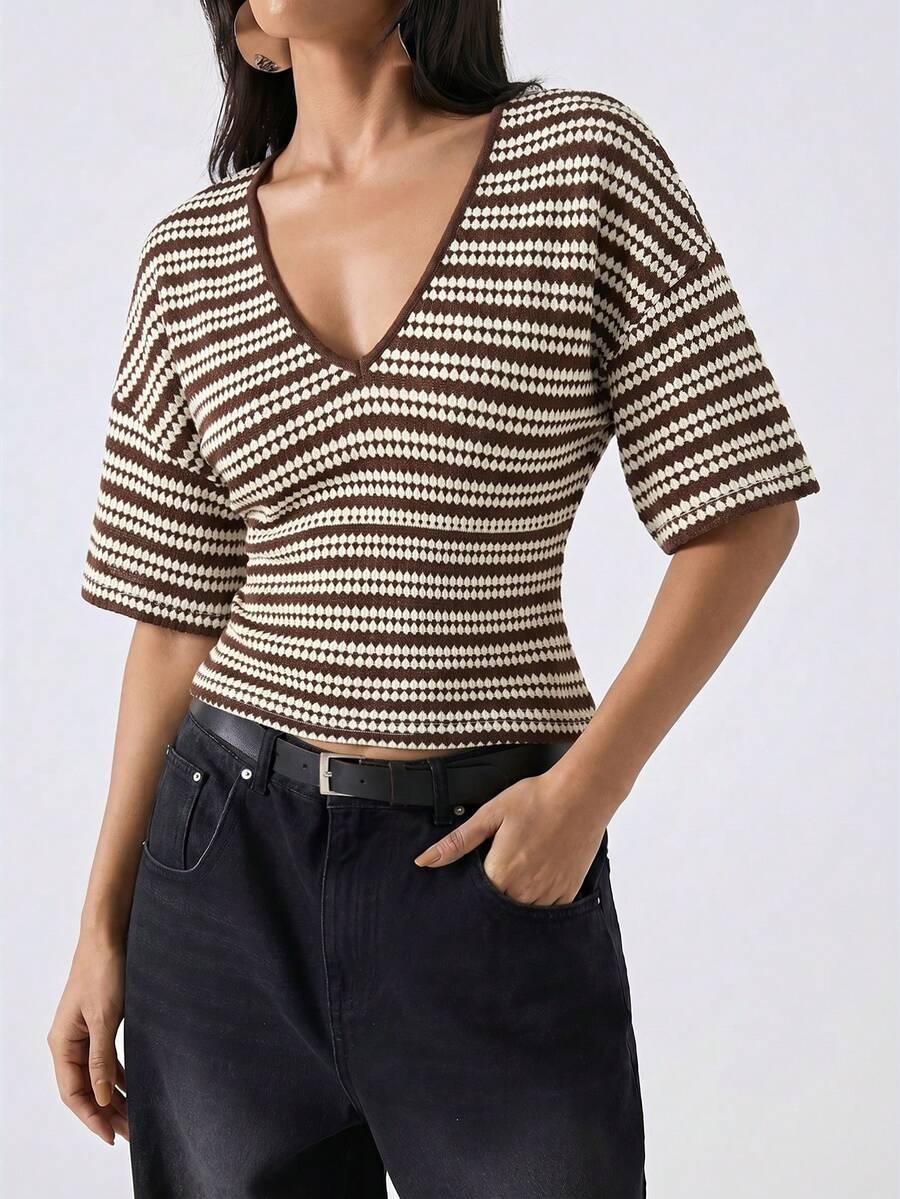 bluzka z krótkim rękawem v-neck