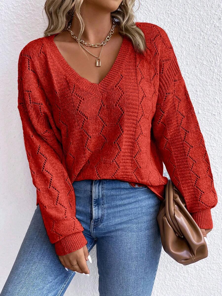 czerwony sweter v neck