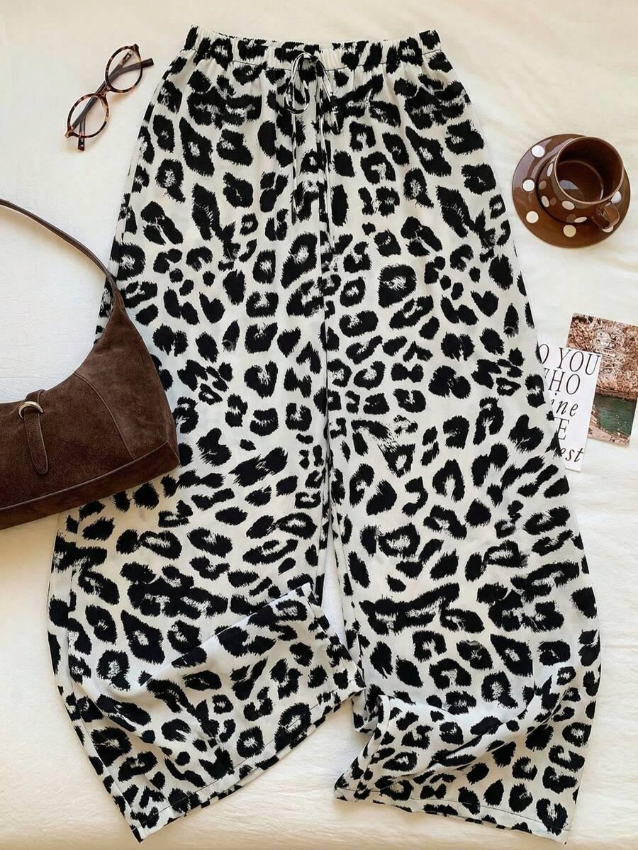 spodnie animal print kontrast 