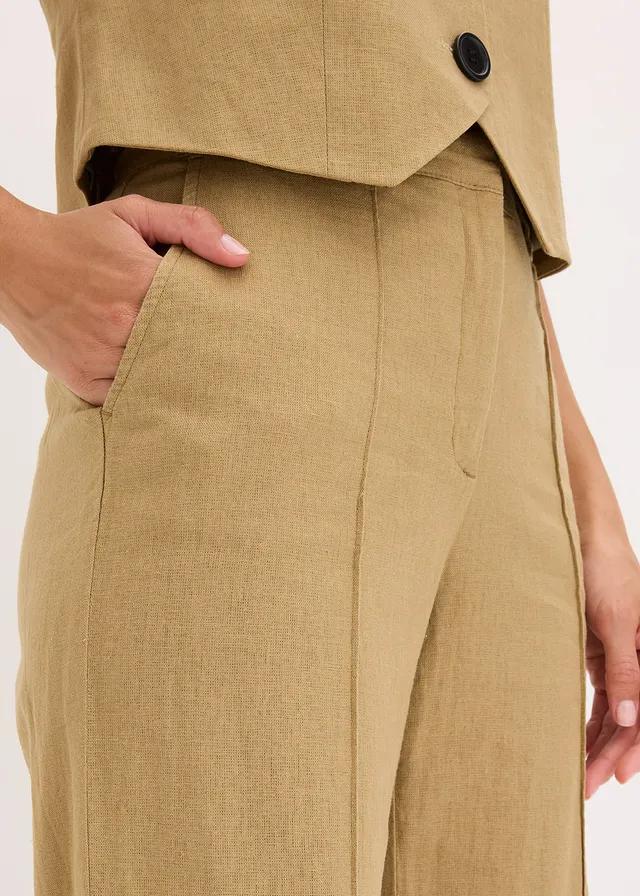 SPODNIE DAMSKIE CASUAL LNIANE PROSTE