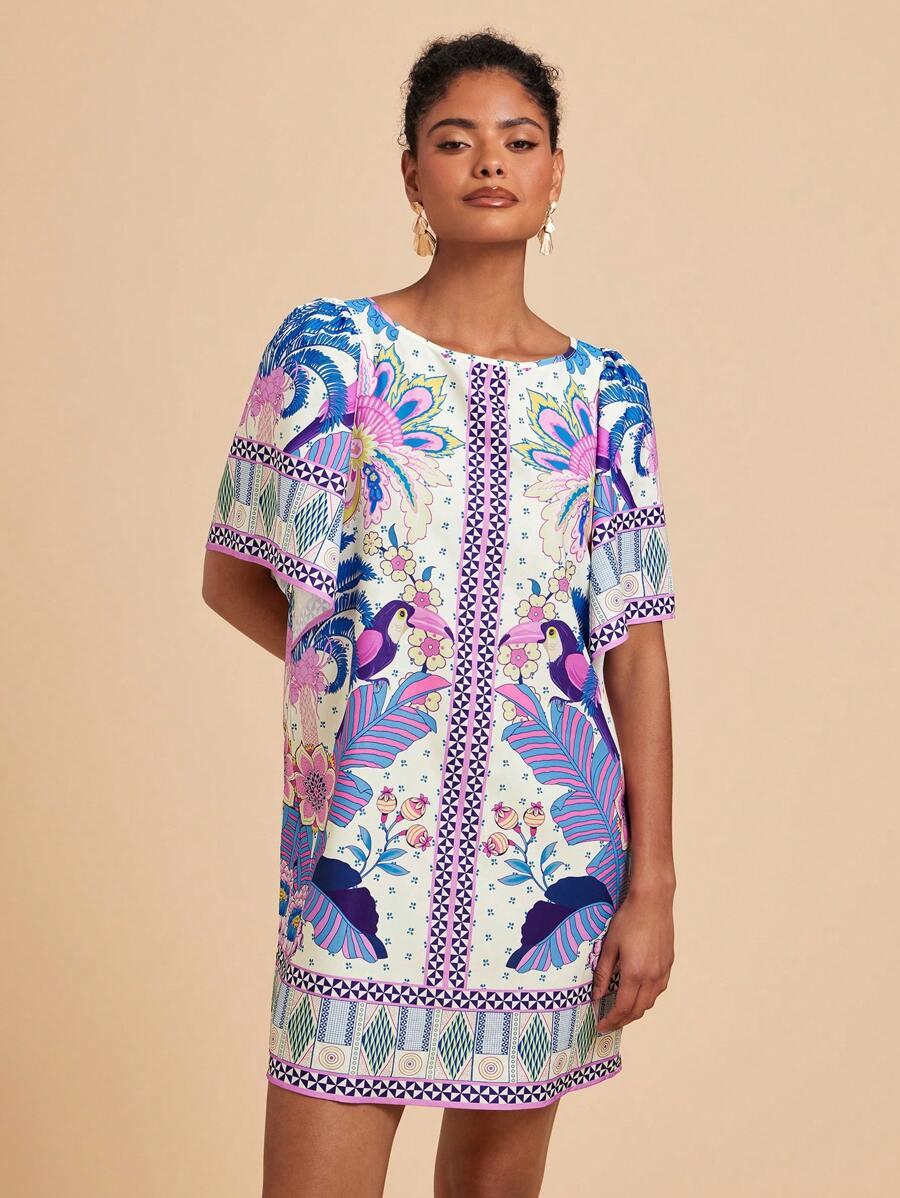 sukienka oversize krótki rękaw mix wzorów