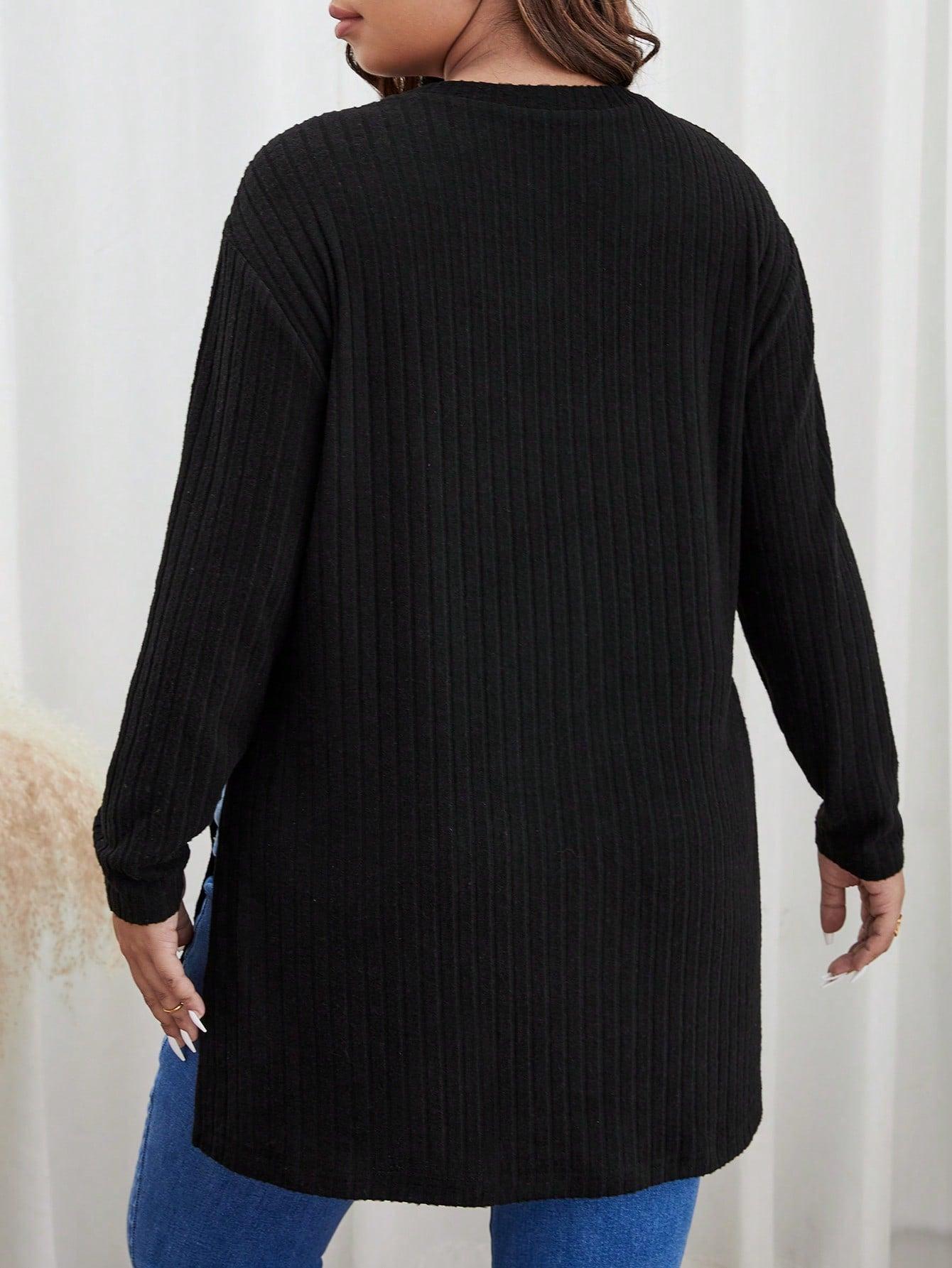 czarny sweter prążki długi rękaw