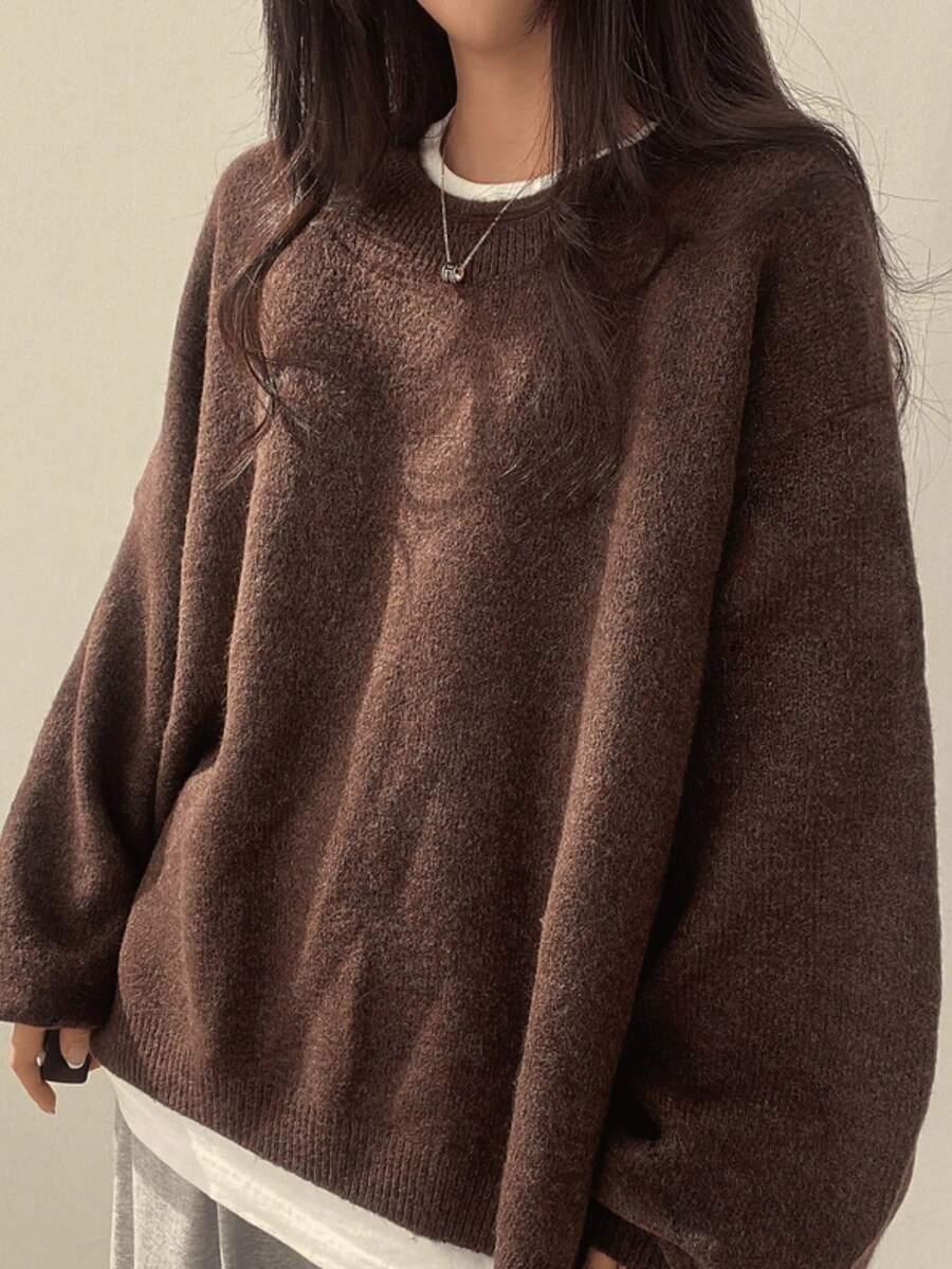 BRĄZOWY DZIANINOWY SWETER