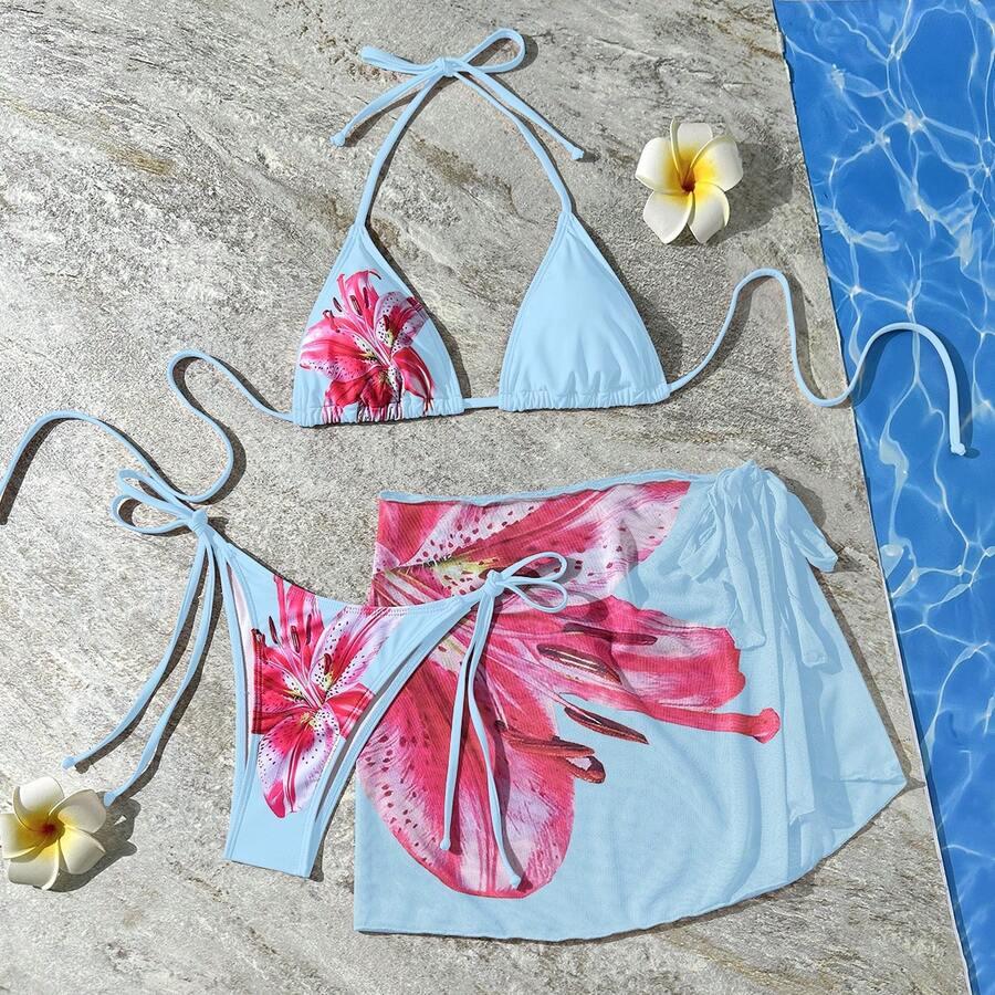niebieski dół od bikini wiązanie kwiaty