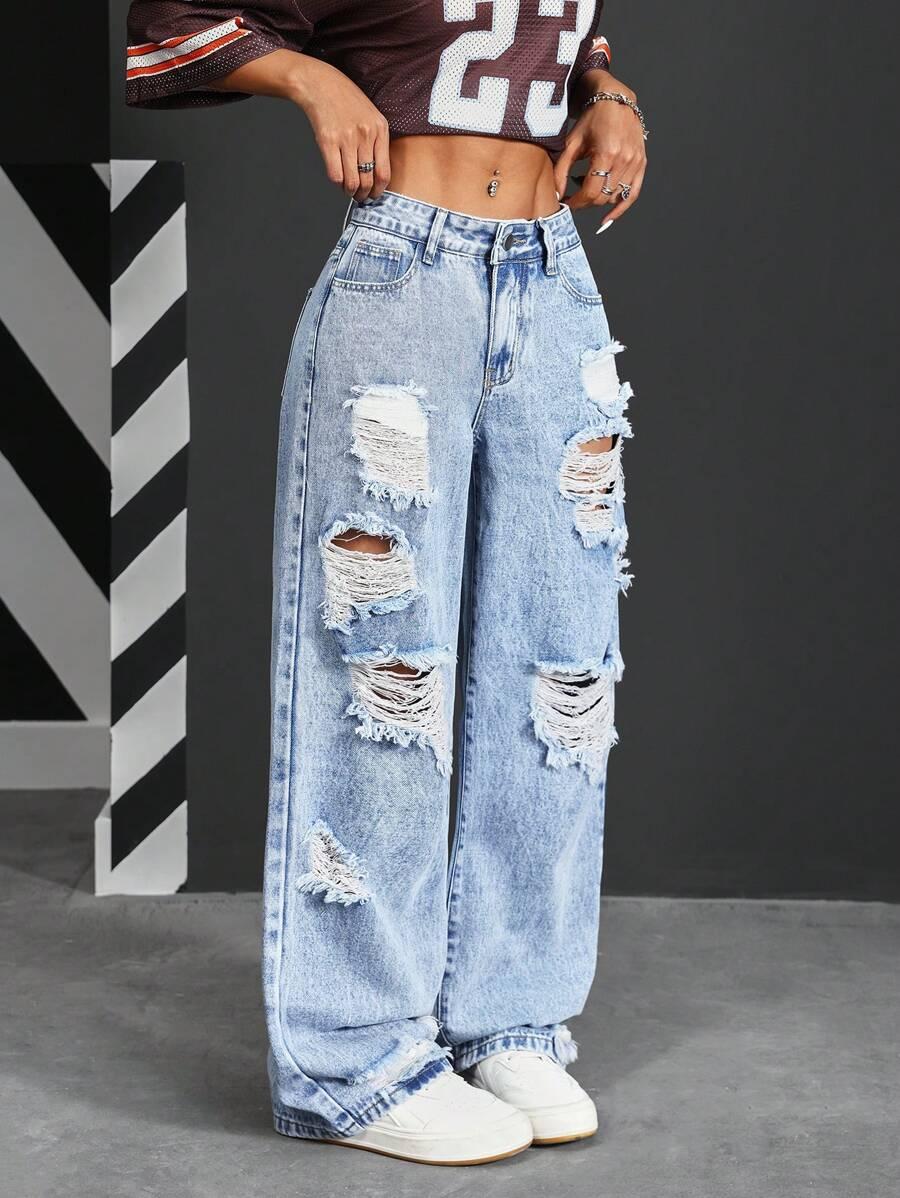 NIEBIESKIE SPODNIE JEANS PRZETARCIA 