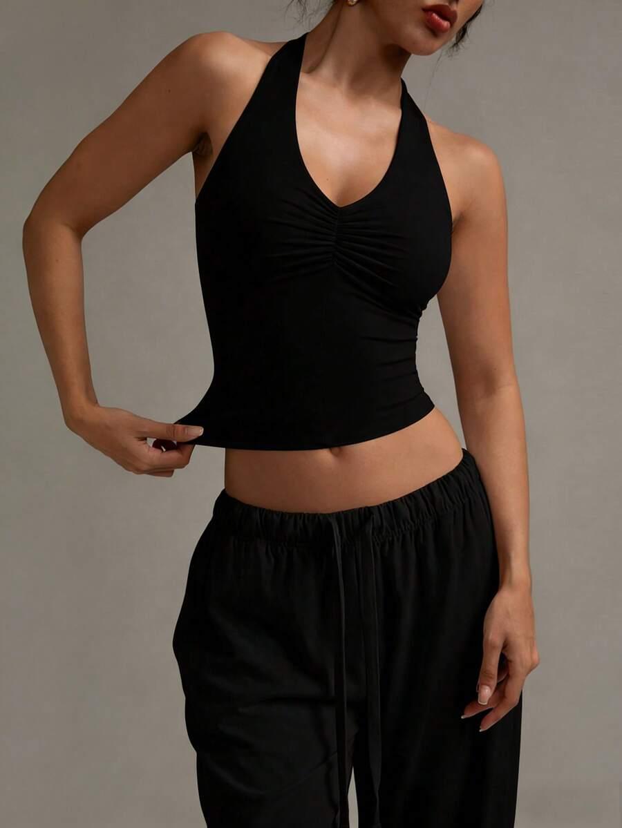 CZARNY TOP V-NECK 