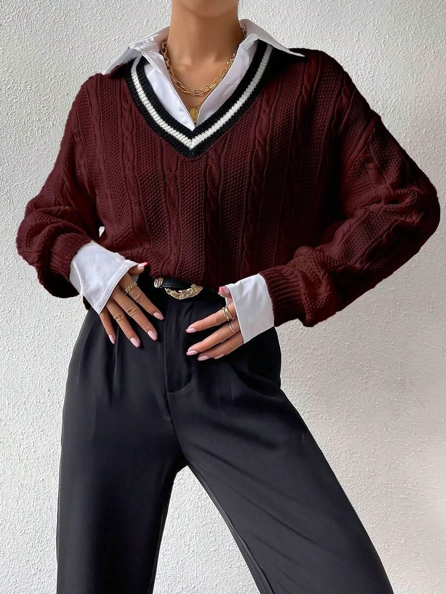 BORDOWY SWETER V-NECK