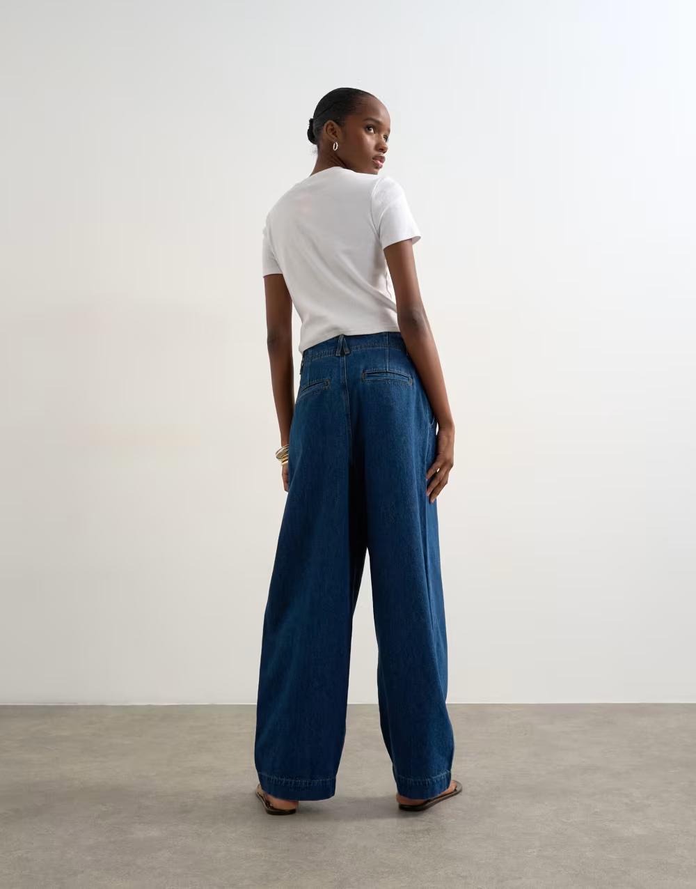 NIEBIESKIE SPODNIE JEANS SZEROKIE NOGAWKI
