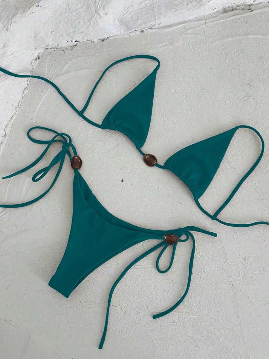 zielony dwuczęściowy strój kąpielowy