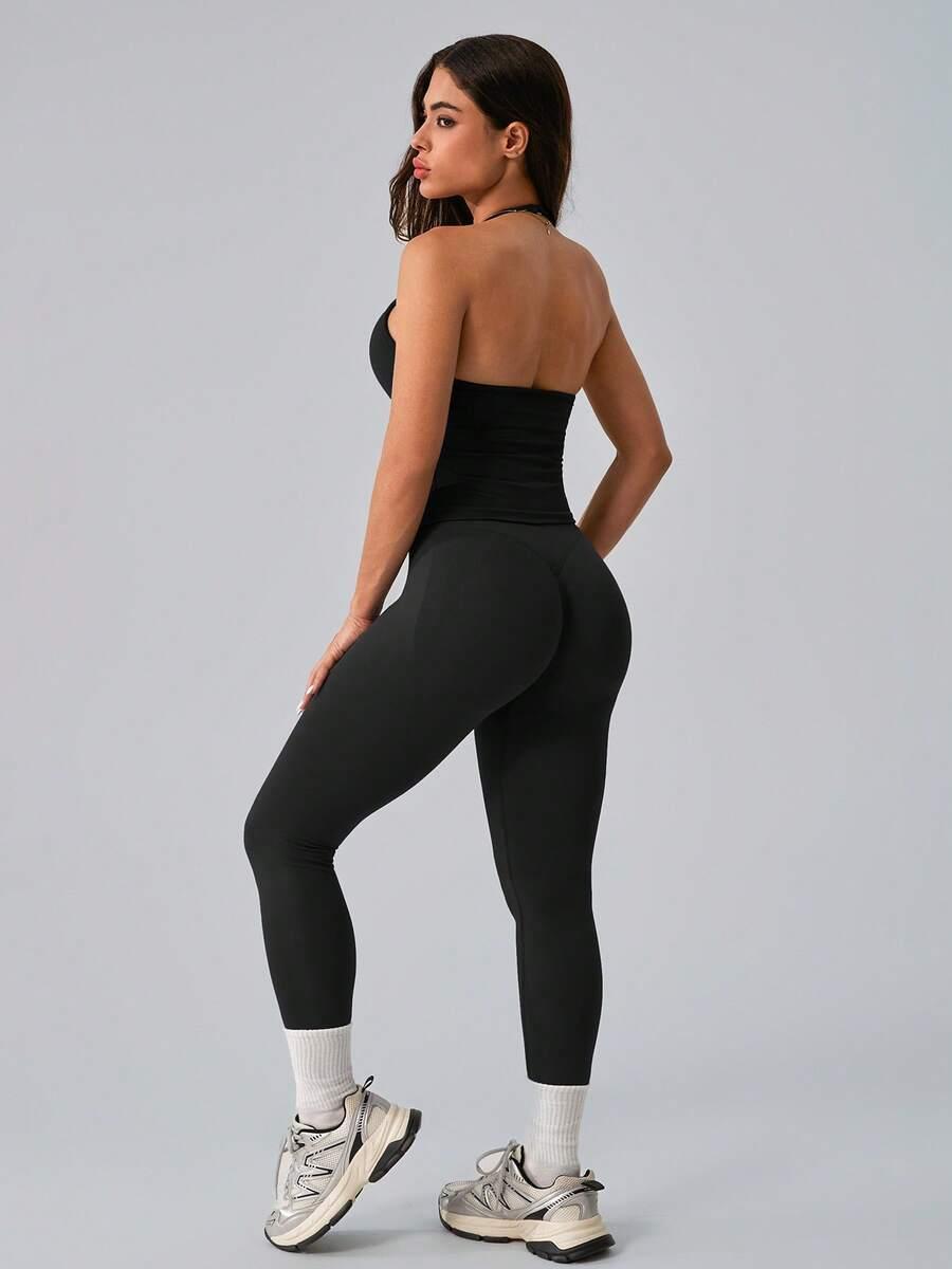 CZARNY TOP LEGGINSY KOMPLET 