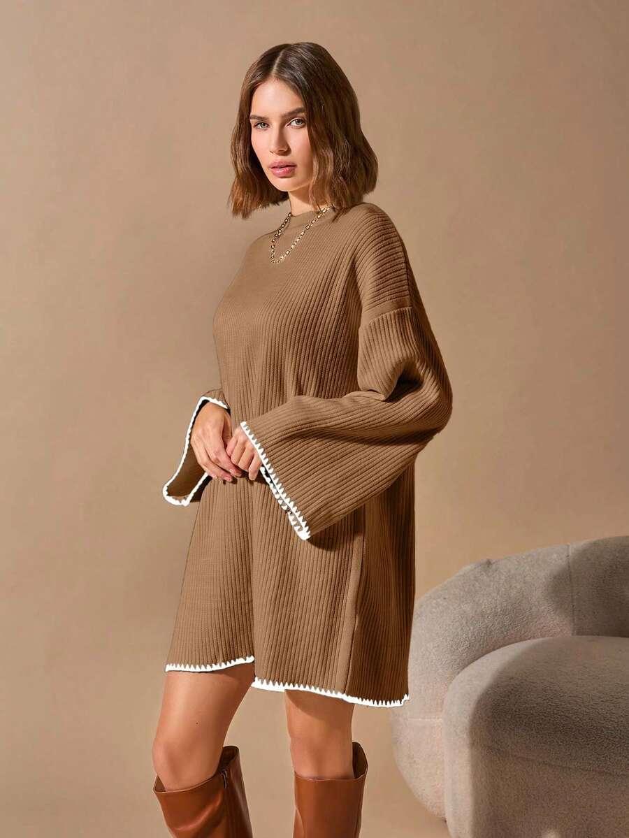 beżowy sweter długi rękaw