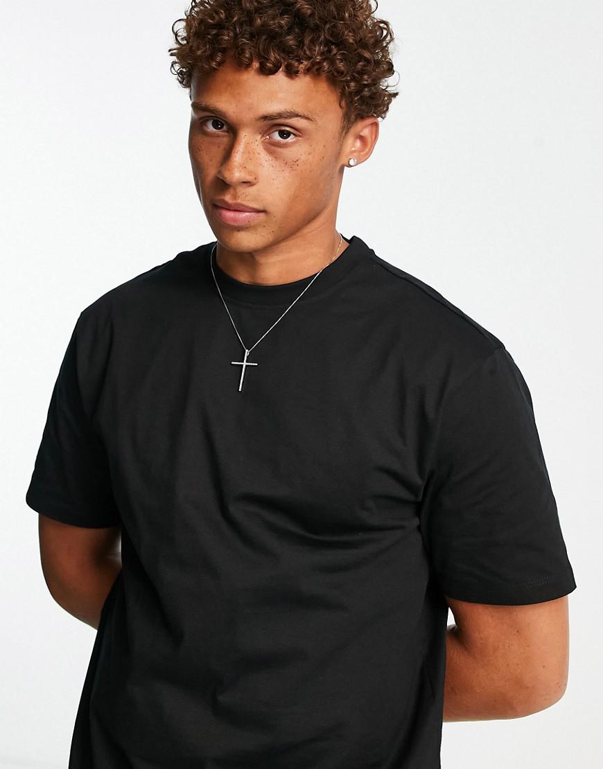 CZARNY T-SHIRT OVERSIZE OKRĄGŁY DEKOLT
