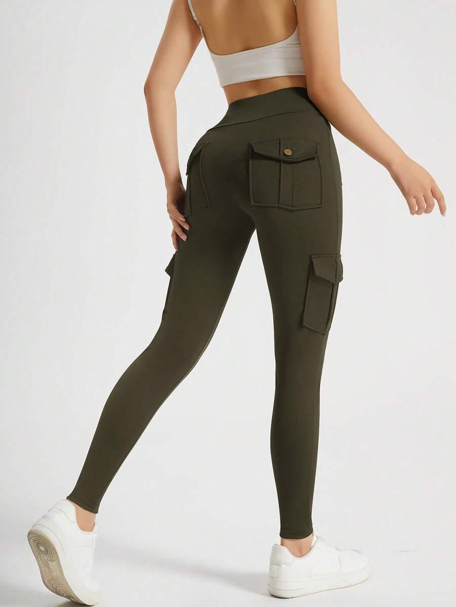 zielone legginsy kieszenie