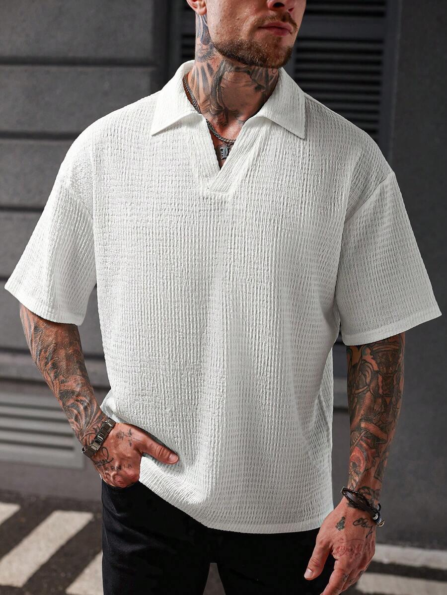 T-SHIRT MĘSKI BIAŁY DEKOLT SEREK 