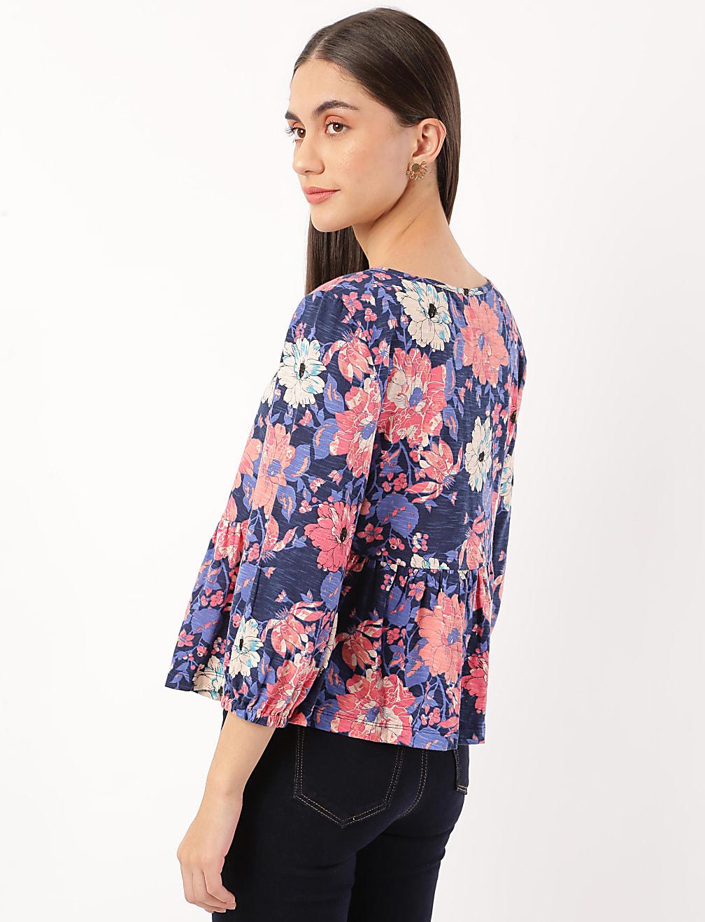 BLUZKA KWIATY FALBANA GUZIKI T41-2469K-E6