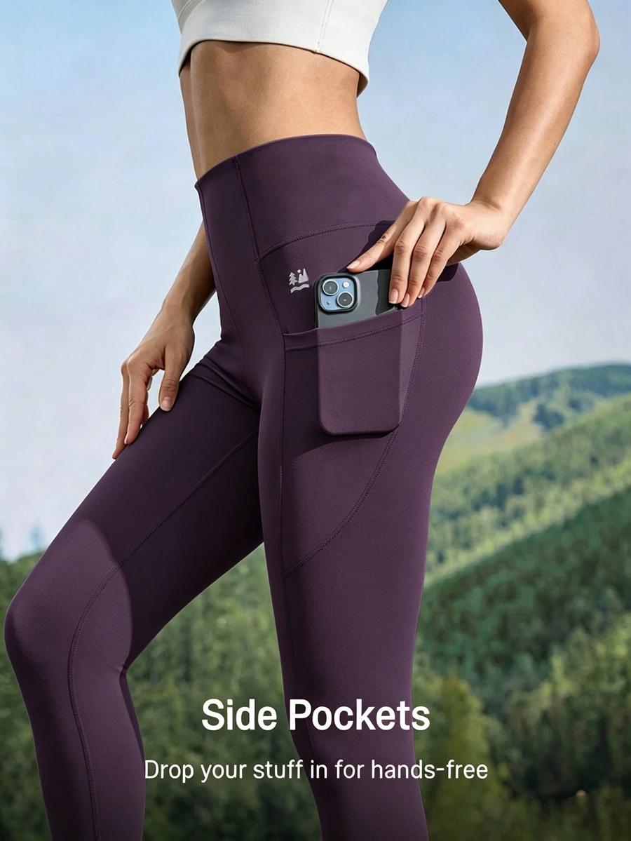 fioletowe legginsy kieszenie