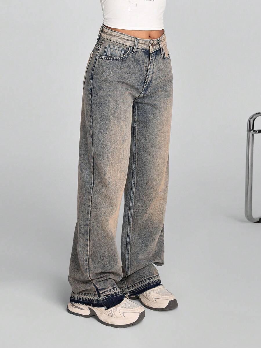 SPODNIE JEANS wysoki stan