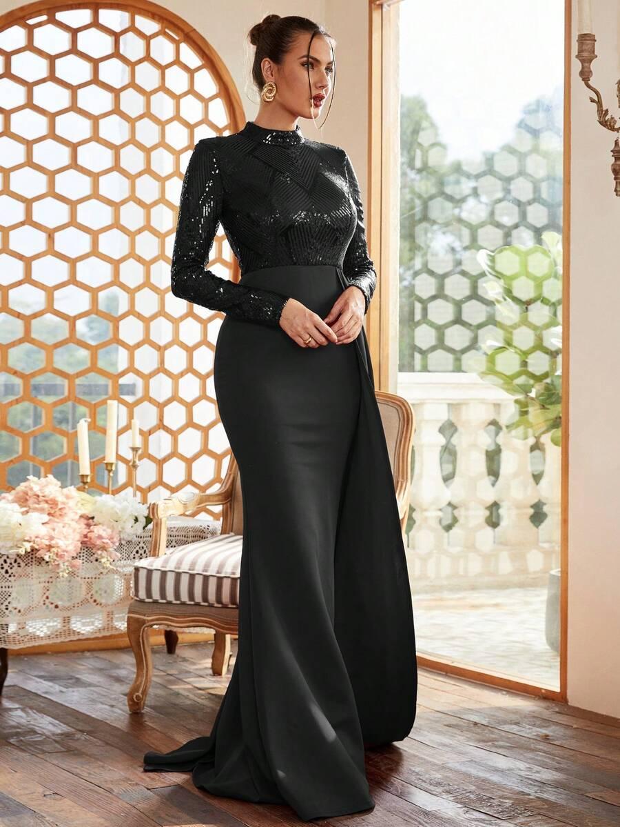 czarna maxi sukienka cekiny