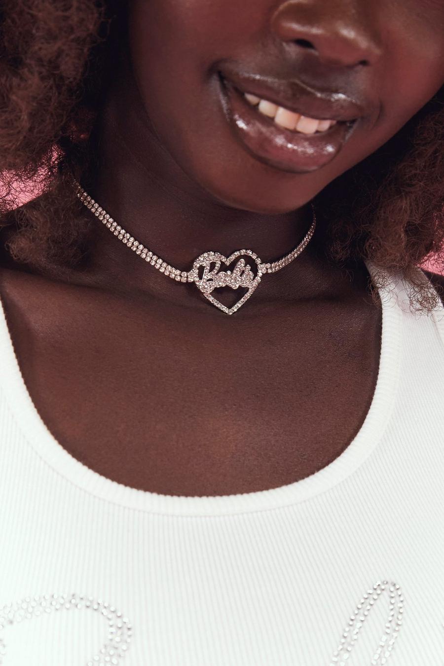 srebrny choker zdobienie napis barbie