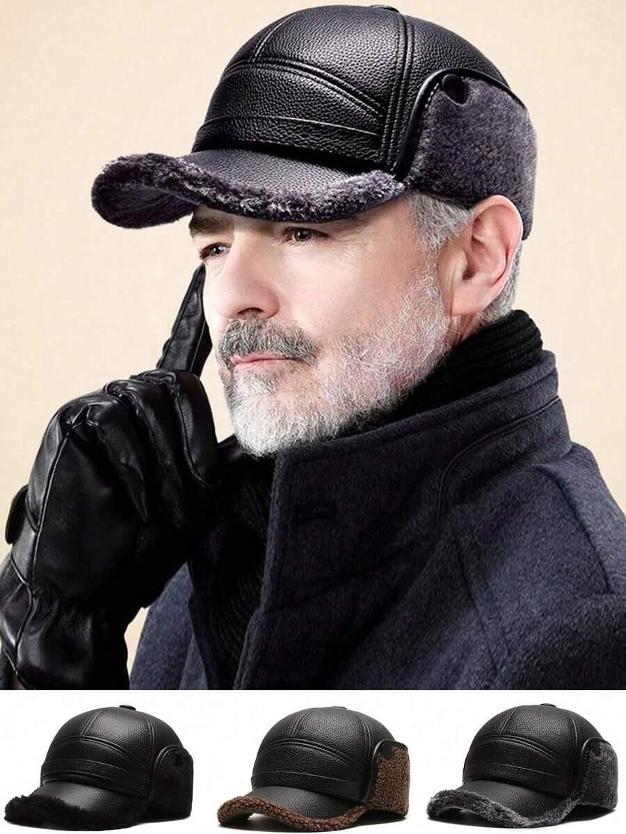 CZARNA CZAPKA IMITACJA SKÓRY 