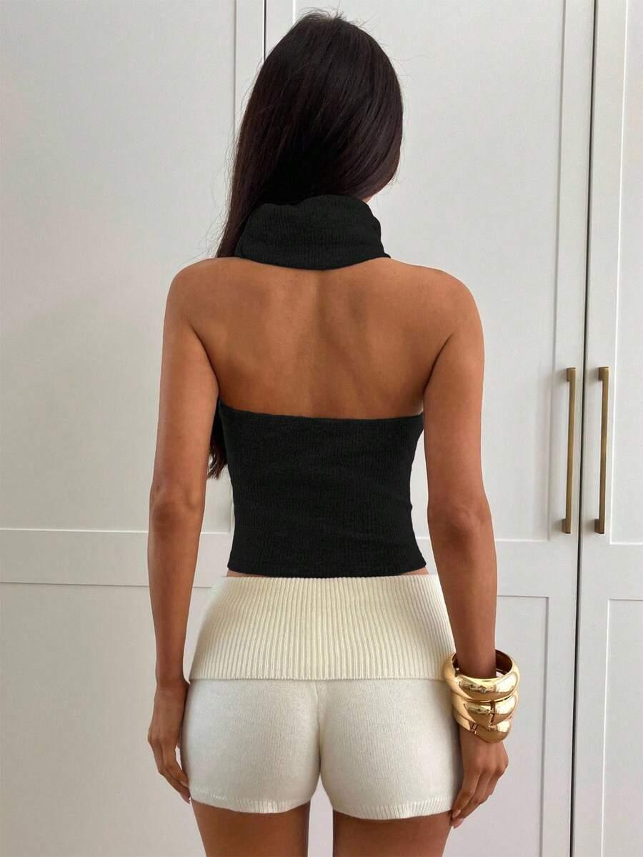 CZARNY DZIANINOWY TOP