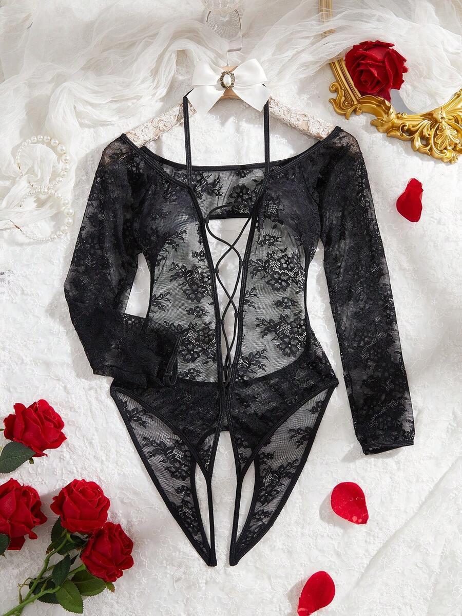 czarne koronkowe body