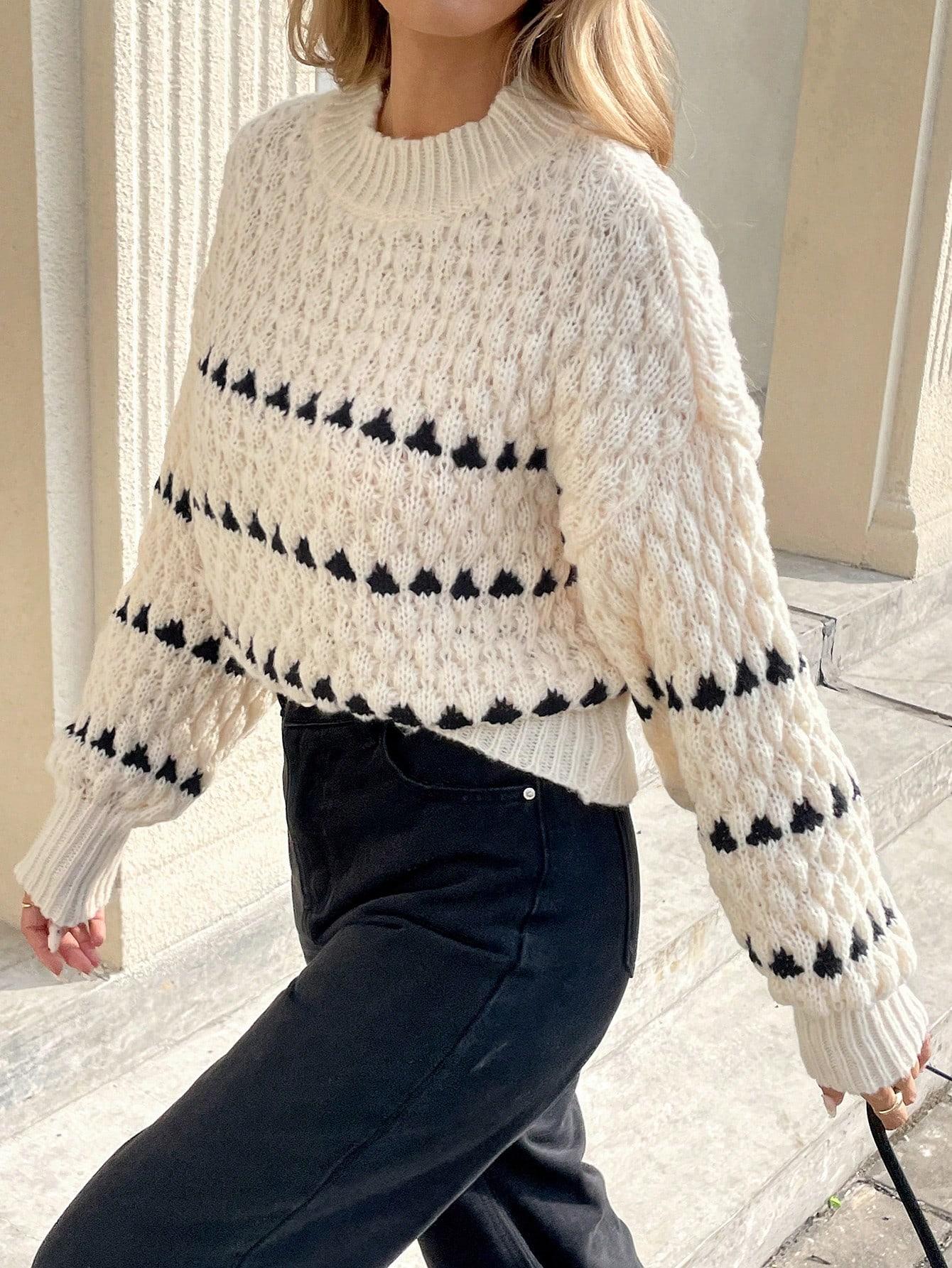 dzianinowy sweter okrągły dekolt 