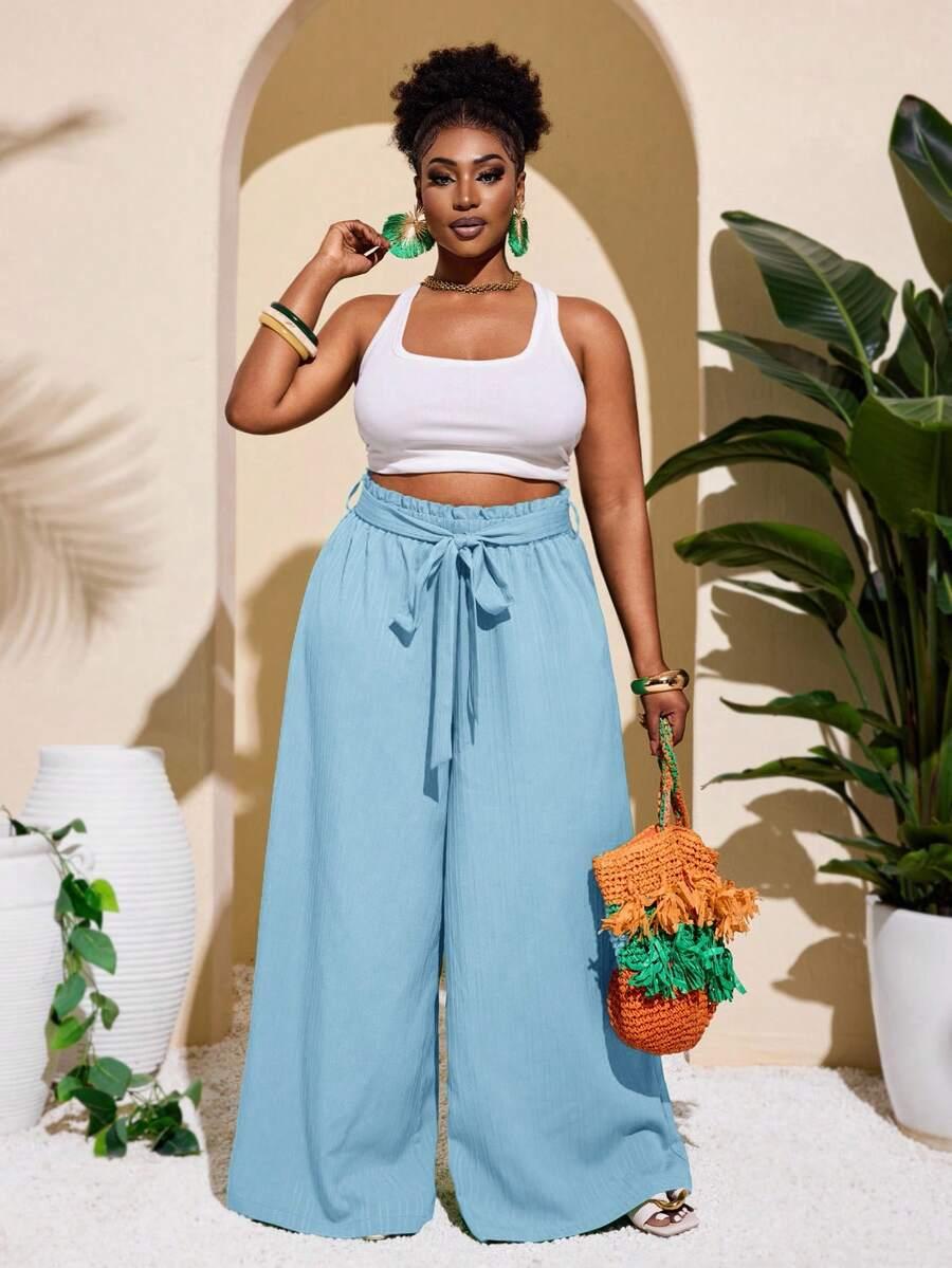 kremowe spodnie wide leg tekstura wysoki stan