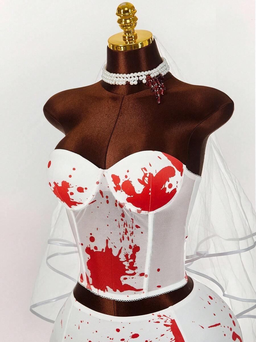 STRÓJ HALLOWEEN BIUSTONOSZ BANDEAU I MINI SPÓDNICZKA